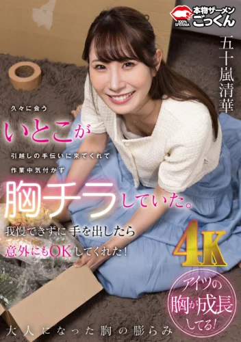 久々に会ういとこが引越しの手伝いに来てくれて作業中気付かず胸チラしていた。我慢できずに手を出したら意外にもOKしてくれた！ 五十嵐清華