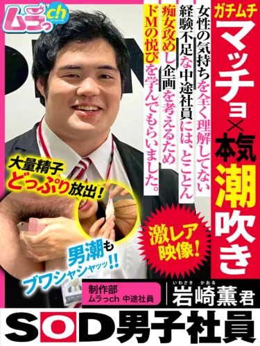 SOD男子社員 制作部 ムラっch中途社員 岩崎薫君 ガチムチマッチョ×本気潮吹き 女性の気持ちをを全く理解してない経験不足な中途社員には、とことん痴女攻めし企画を考えるためドMの悦びを学んでもらいました